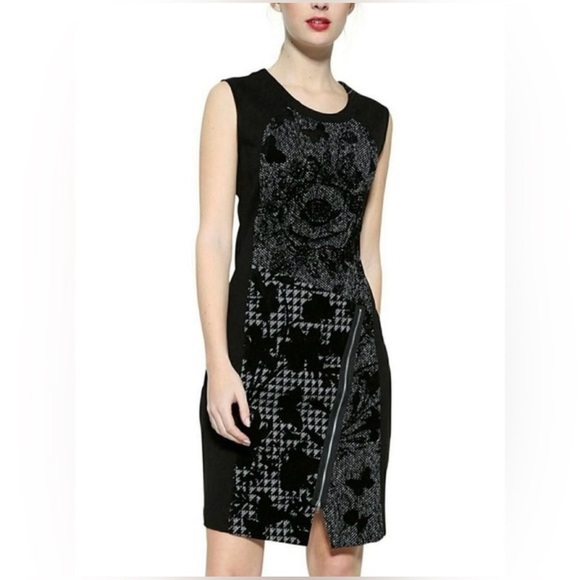 Desigual 17WWVW30 Black Vane Printed Sleeveless asymmetrical zip Mini Dress 38 - Picture 4 of 16